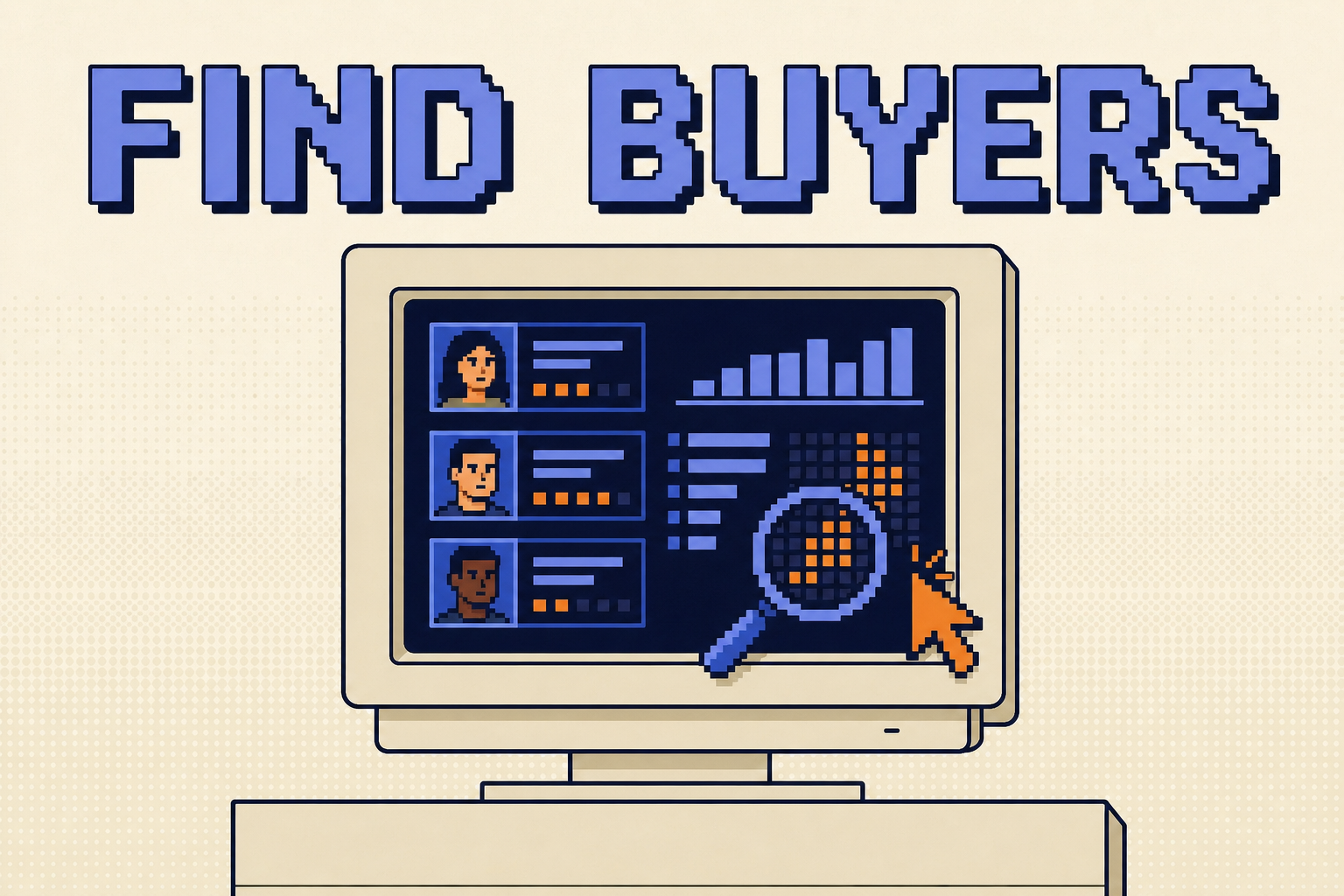 Retro pixel computer using a magnifying glass to identify strong buyer signals