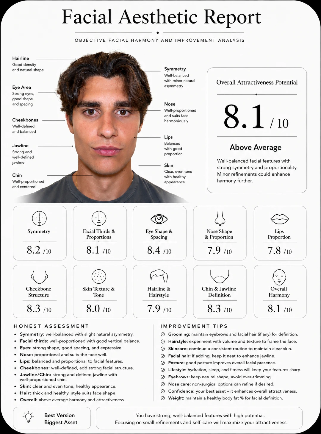 Facial aesthetic report output