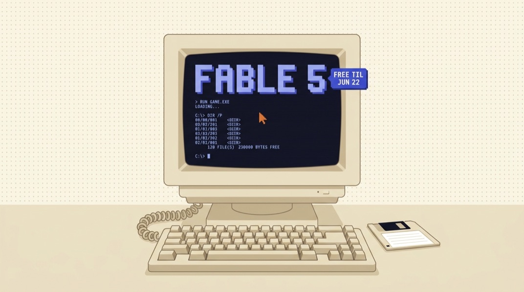 8-bit illustration of Claude's Fable 5 model booting on a retro CRT computer